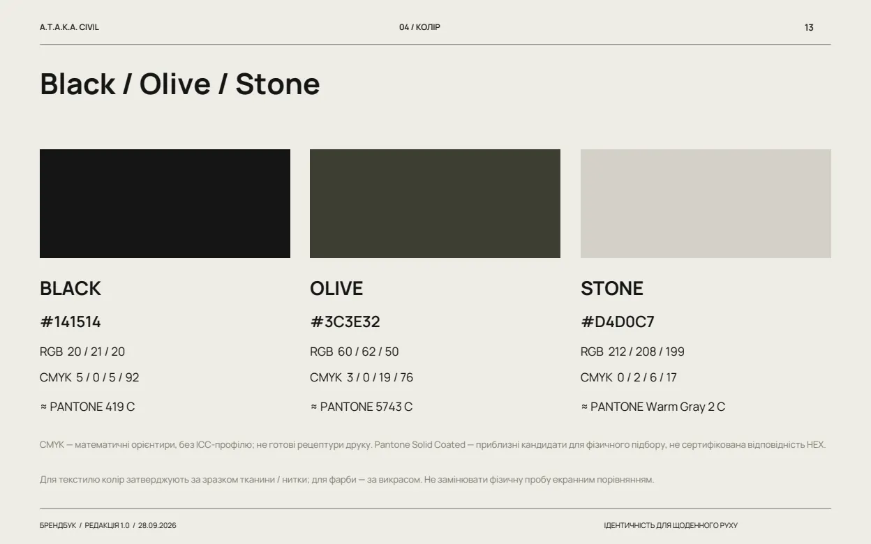 Палітра Black / Olive / Stone